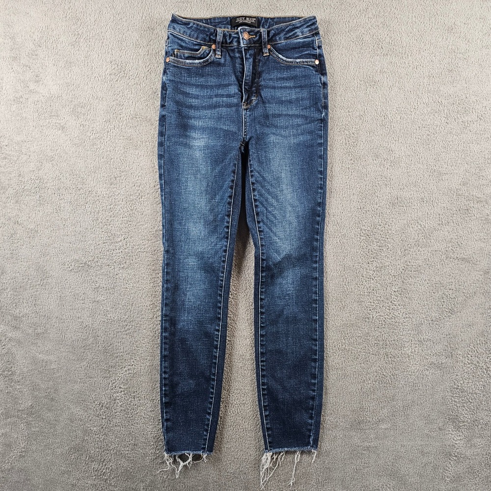 Judy Blue‎ Skinny Fit Dark Wash High Rise Raw Hem Jeans Size 3/26